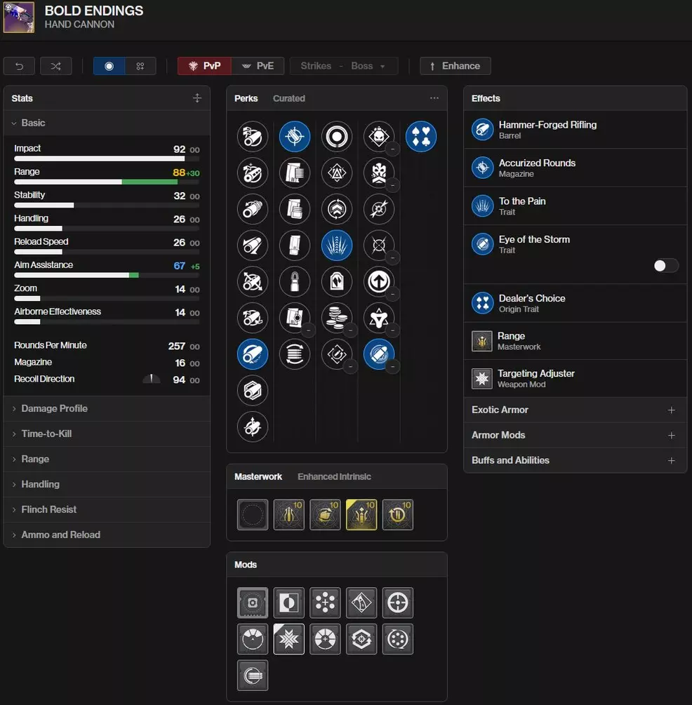 An image showing the Bold Endings PvP god roll in Destiny 2