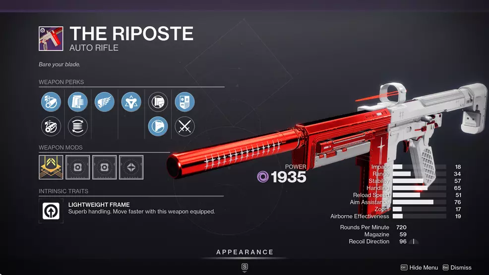 An image showing The Riposte Auto Rifle in Destiny 2