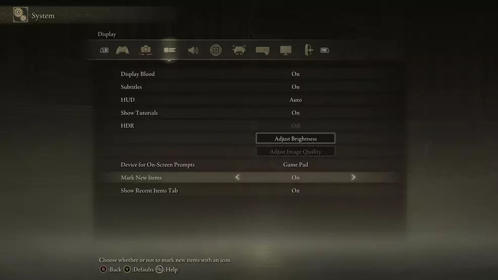 The settings showing the Recent Items Tab option