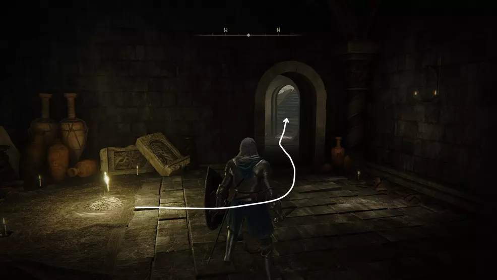 The player stands at the Small Private Altar Site of Grace