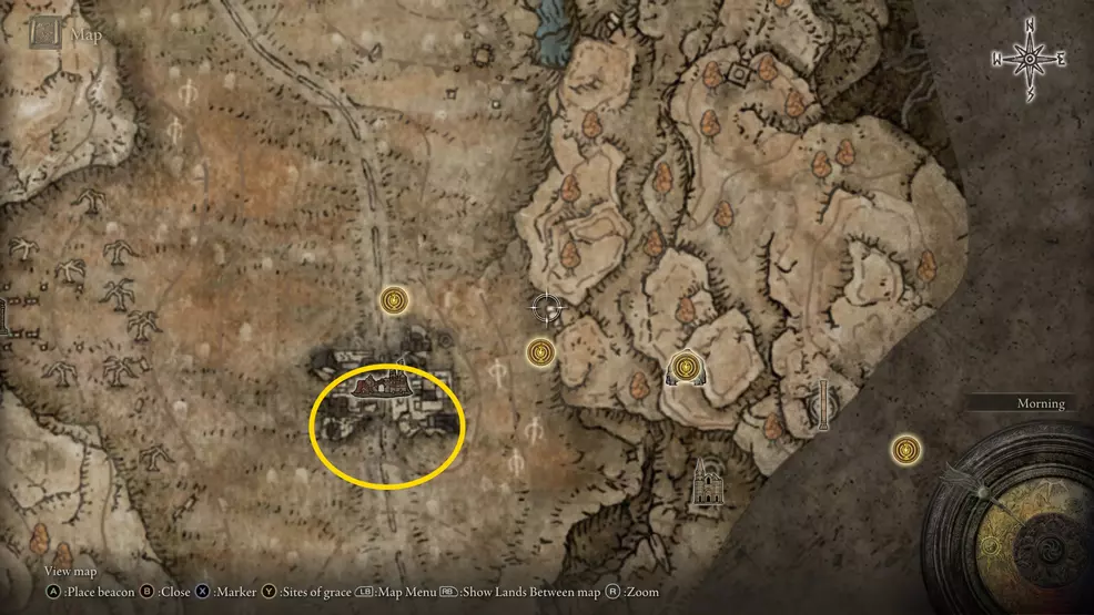 A map image showing where to find the Blady of Mercy in Elden Ring