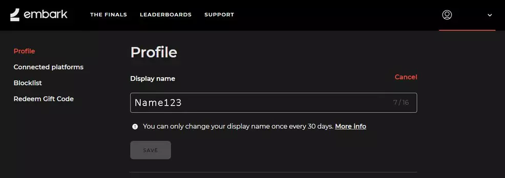 Embark Studios page showing display name change option