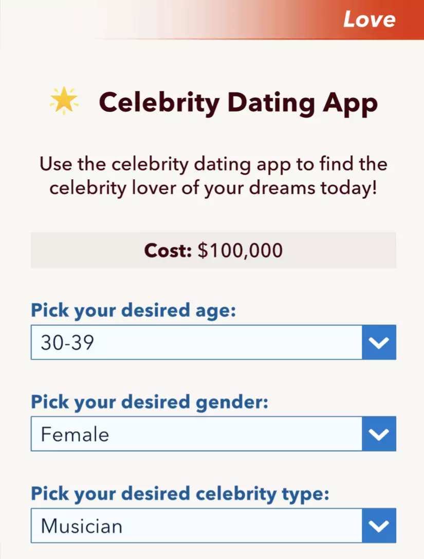 The Celebrity Dating App in BitLife