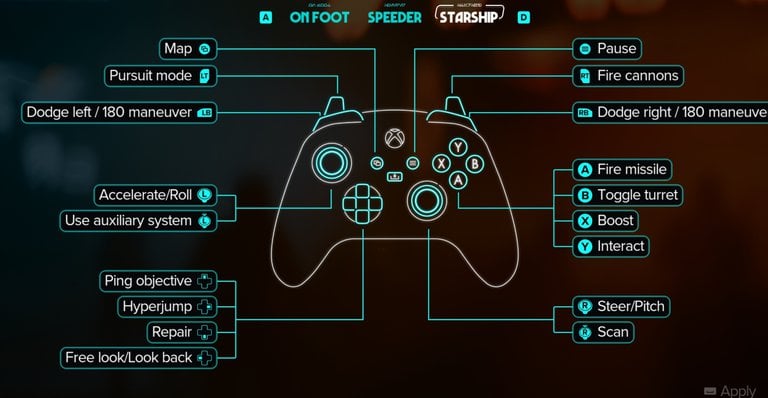 Star Wars Outlaws Starship Xbox controls layout