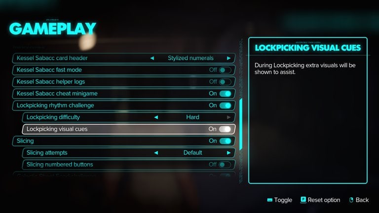 Star Wars Outlaws Lockpicking Difficulty and Accessibility menu