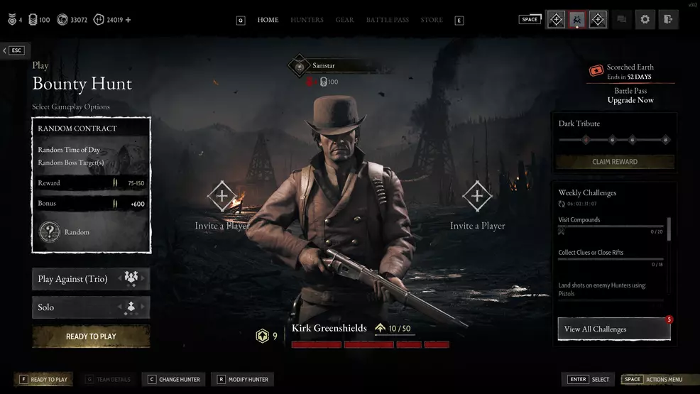 The Bounty Hunt screen showing Weekly Challenges