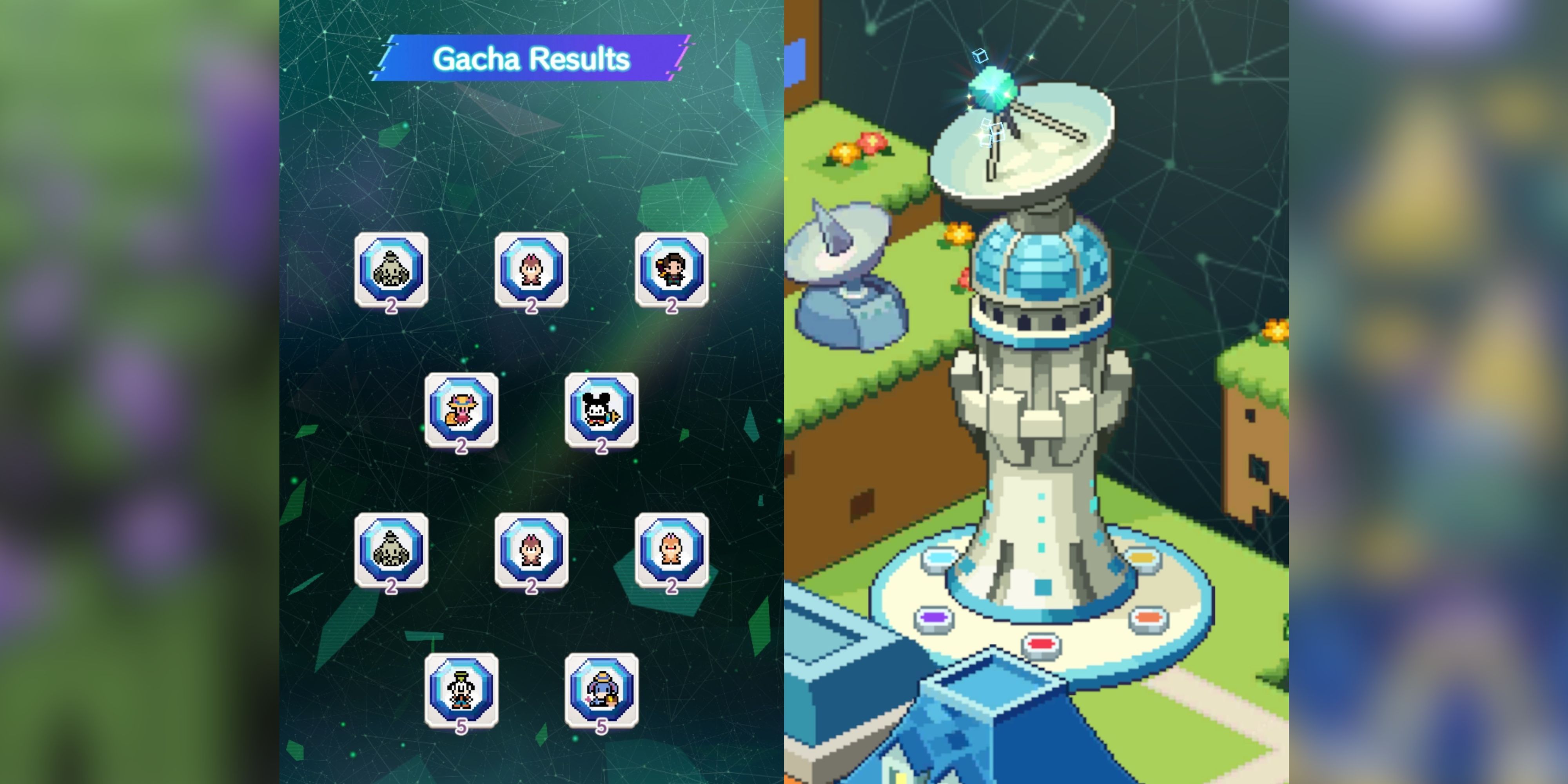 gacha results and medals in disney pixel rpg.