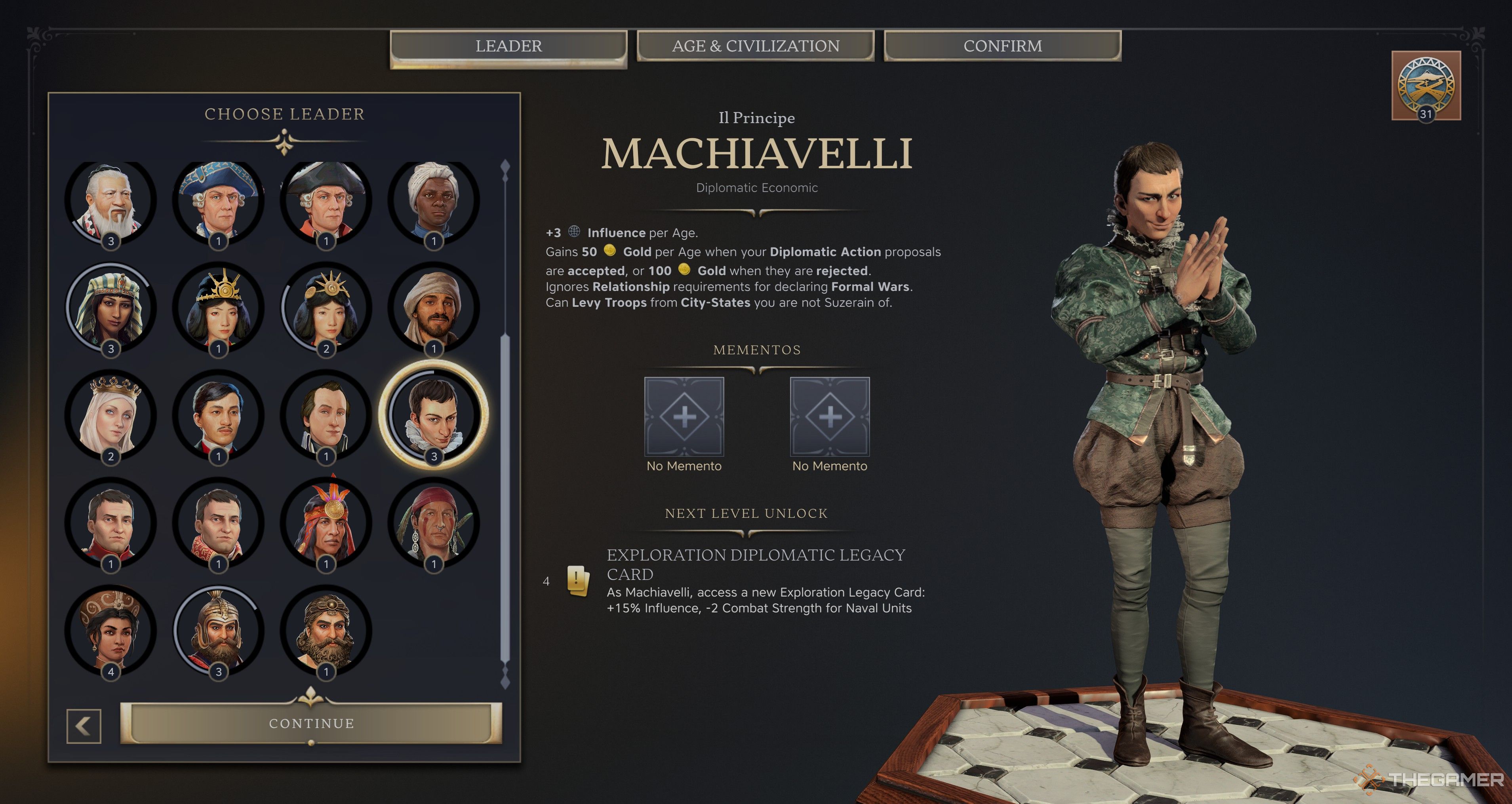 Экран лидера Мachiavelli в Civilization 7