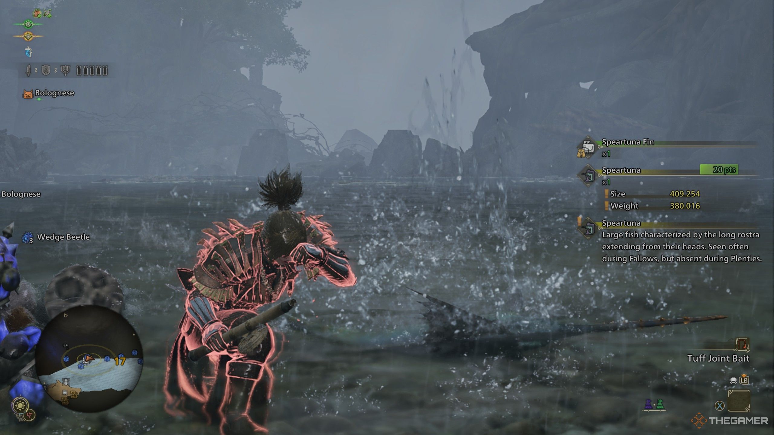 a hunter landing a speartuna in monster hunter wilds.