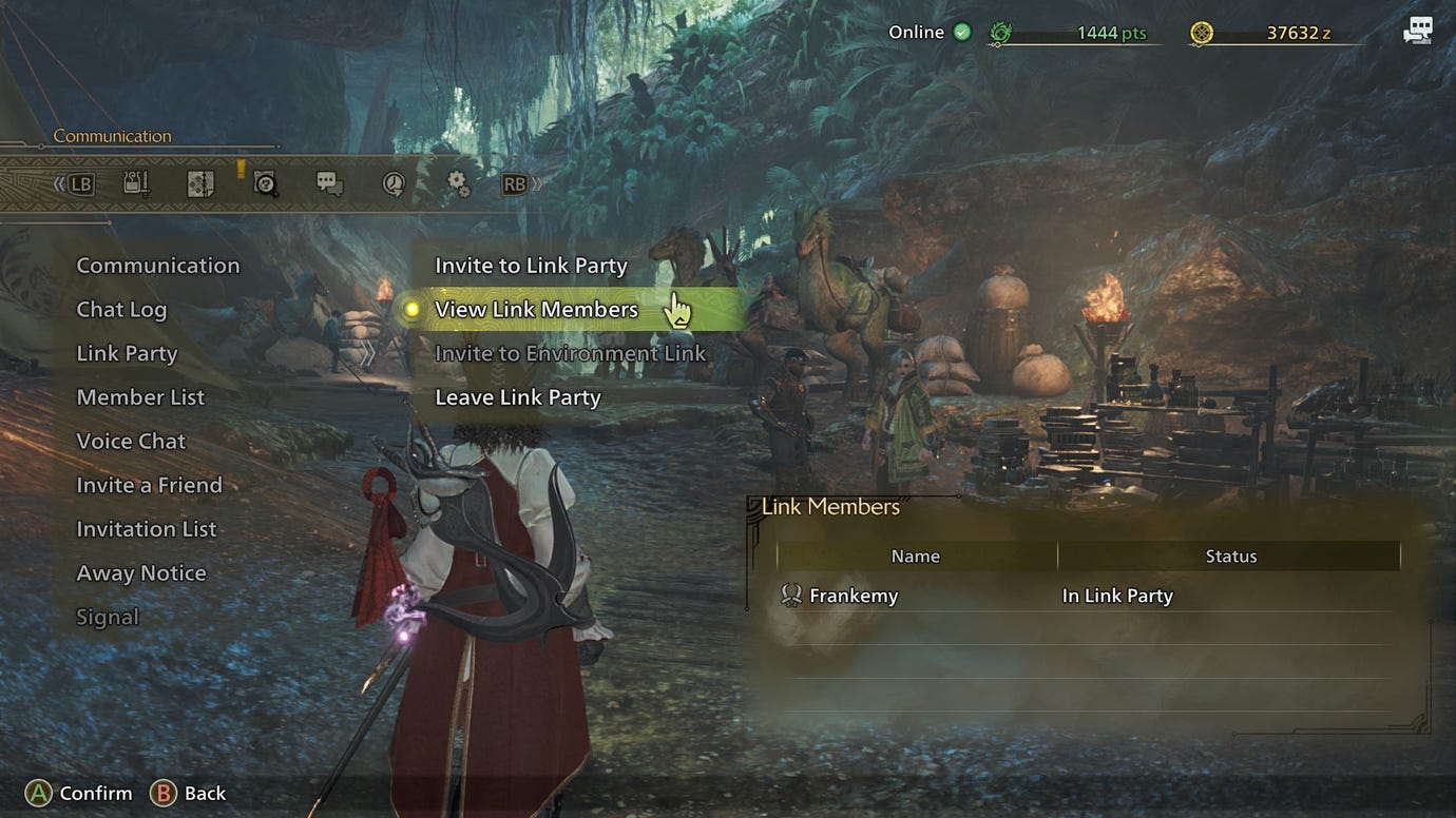 The Link Party menu in Monster Hunter Wilds.