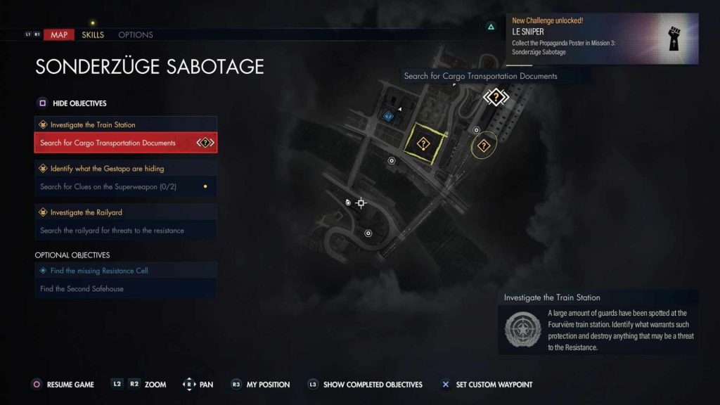 Sonderzüge Sabotage propaganda map location in sniper elite resistance