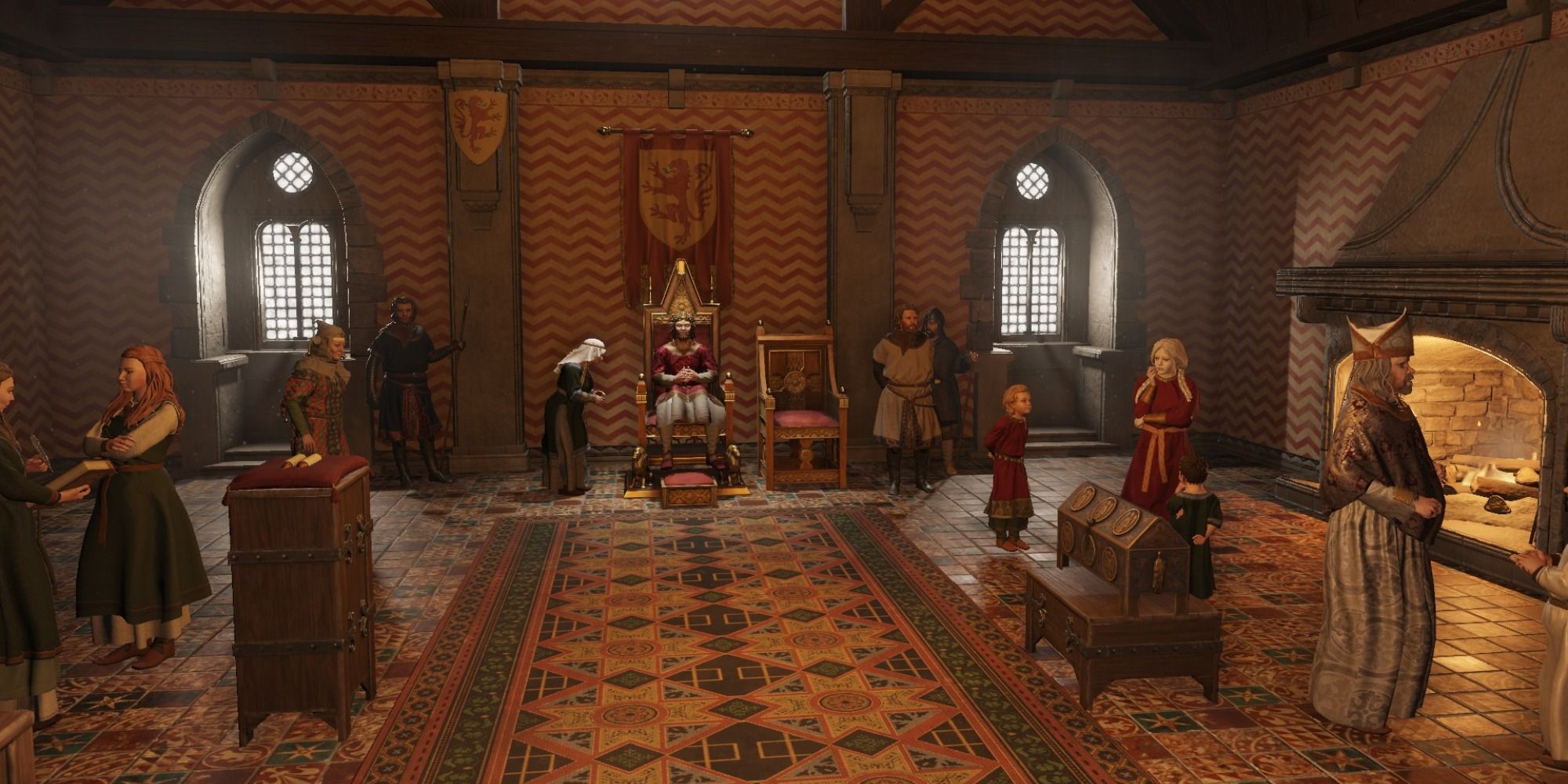 Правитель, сидящий на троне в Crusader Kings 3 Royal Court.