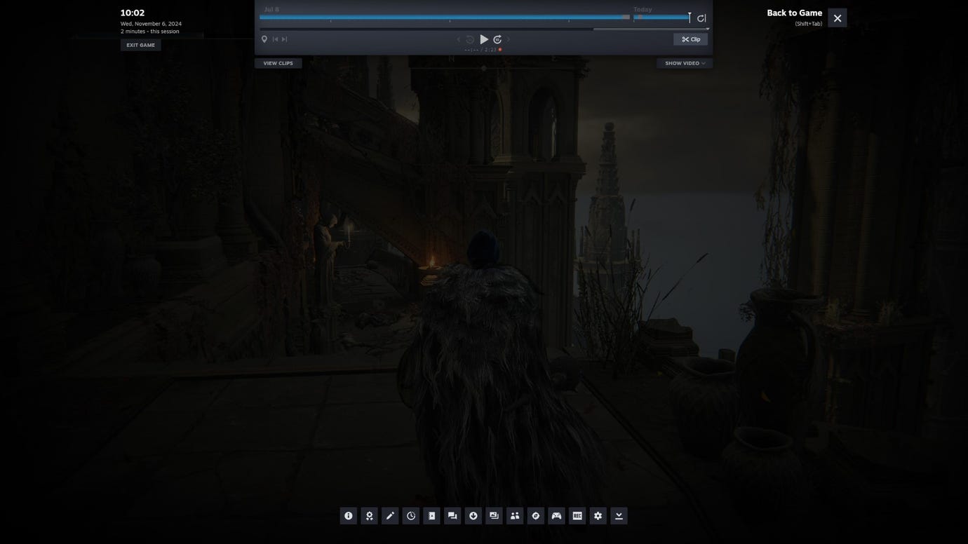 Пользовательский интерфейс наложения для использования записи игр Steam в режиме записи в фоновом режиме.