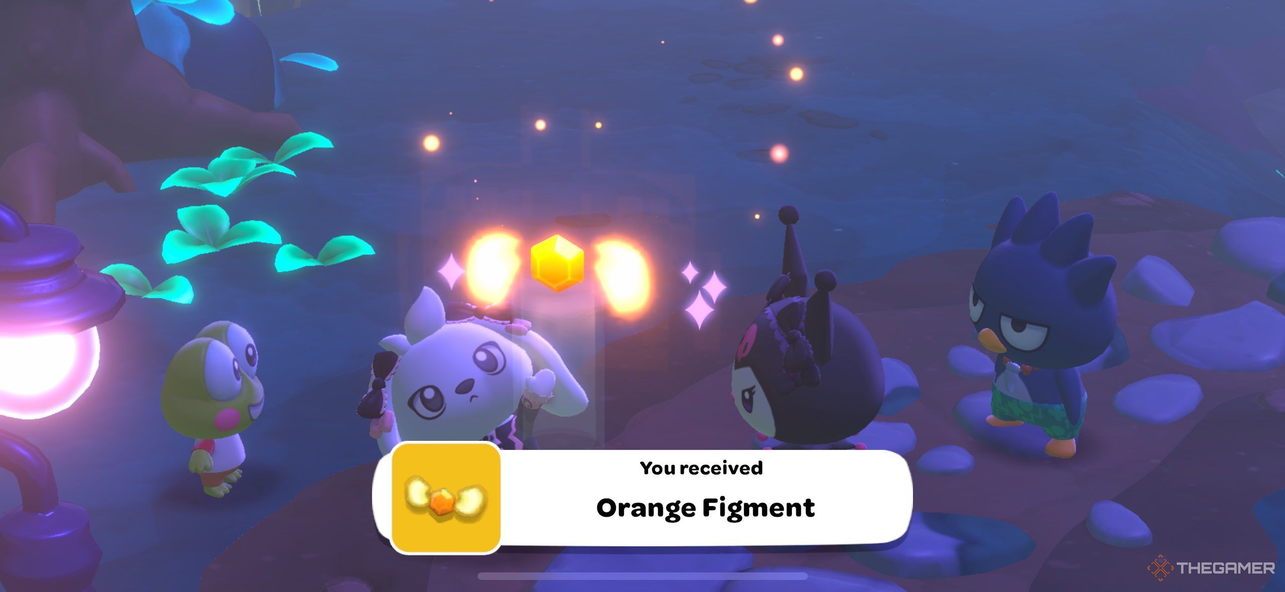 Player holding an orange figment in Hello Kitty Island Adventure.