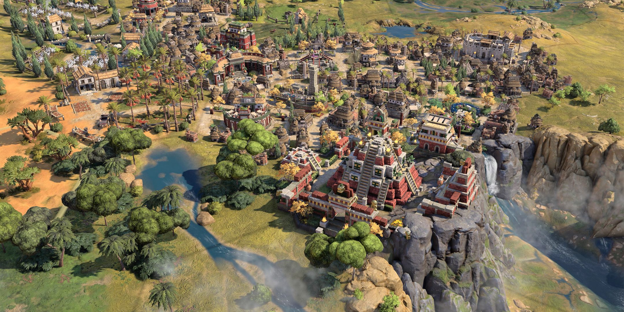 A small city with a pyramid in Civilization 7