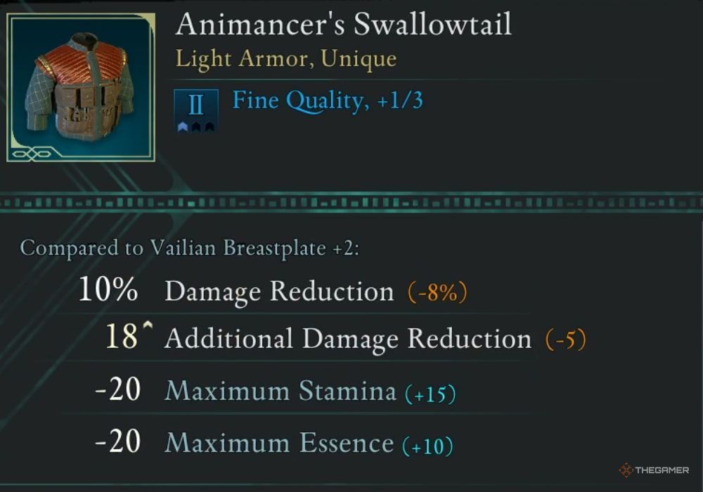 Animancer's Swallowtail unique item description.