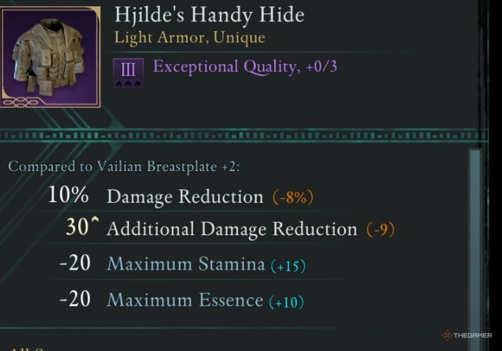 Avowed Hjilde's Handy Hide unique item description