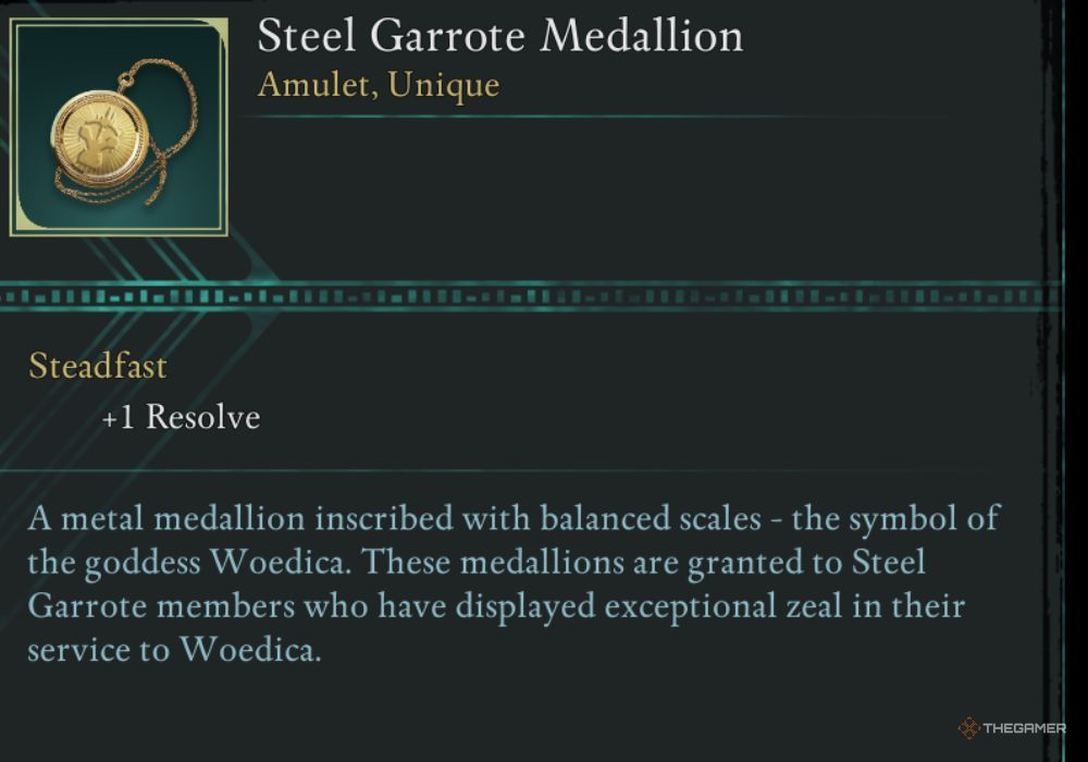 Steel Garrote Medallion - описание.