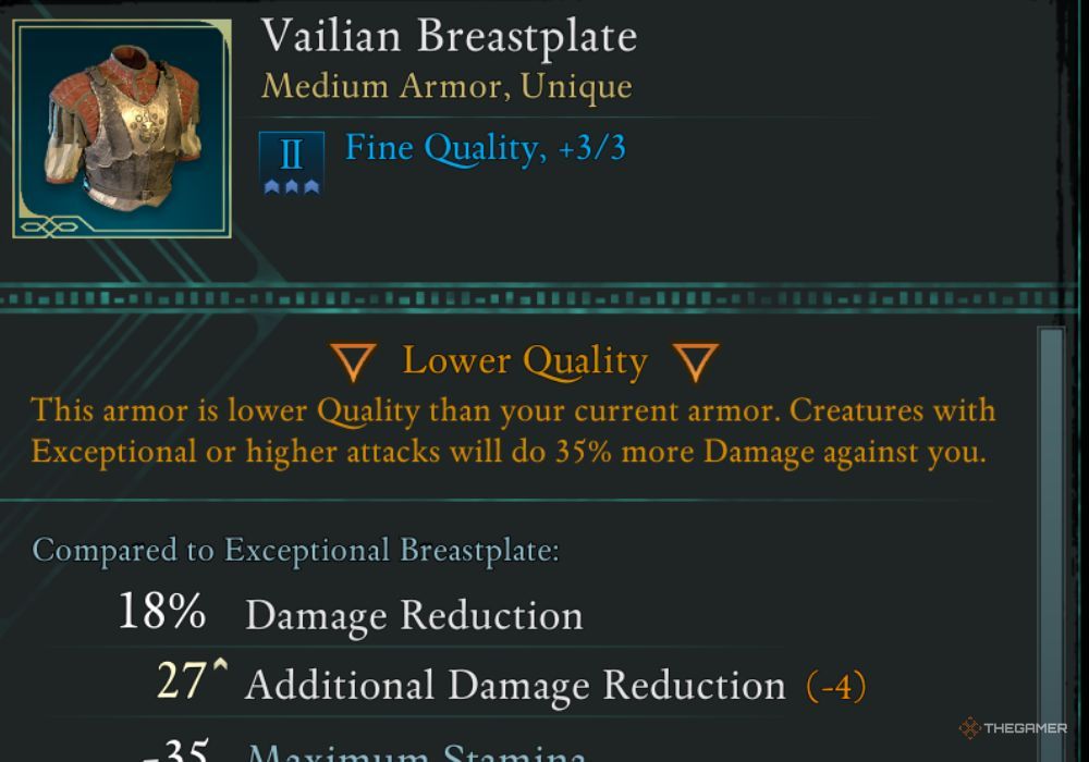 Avowed Vailian Breastplate unique item description