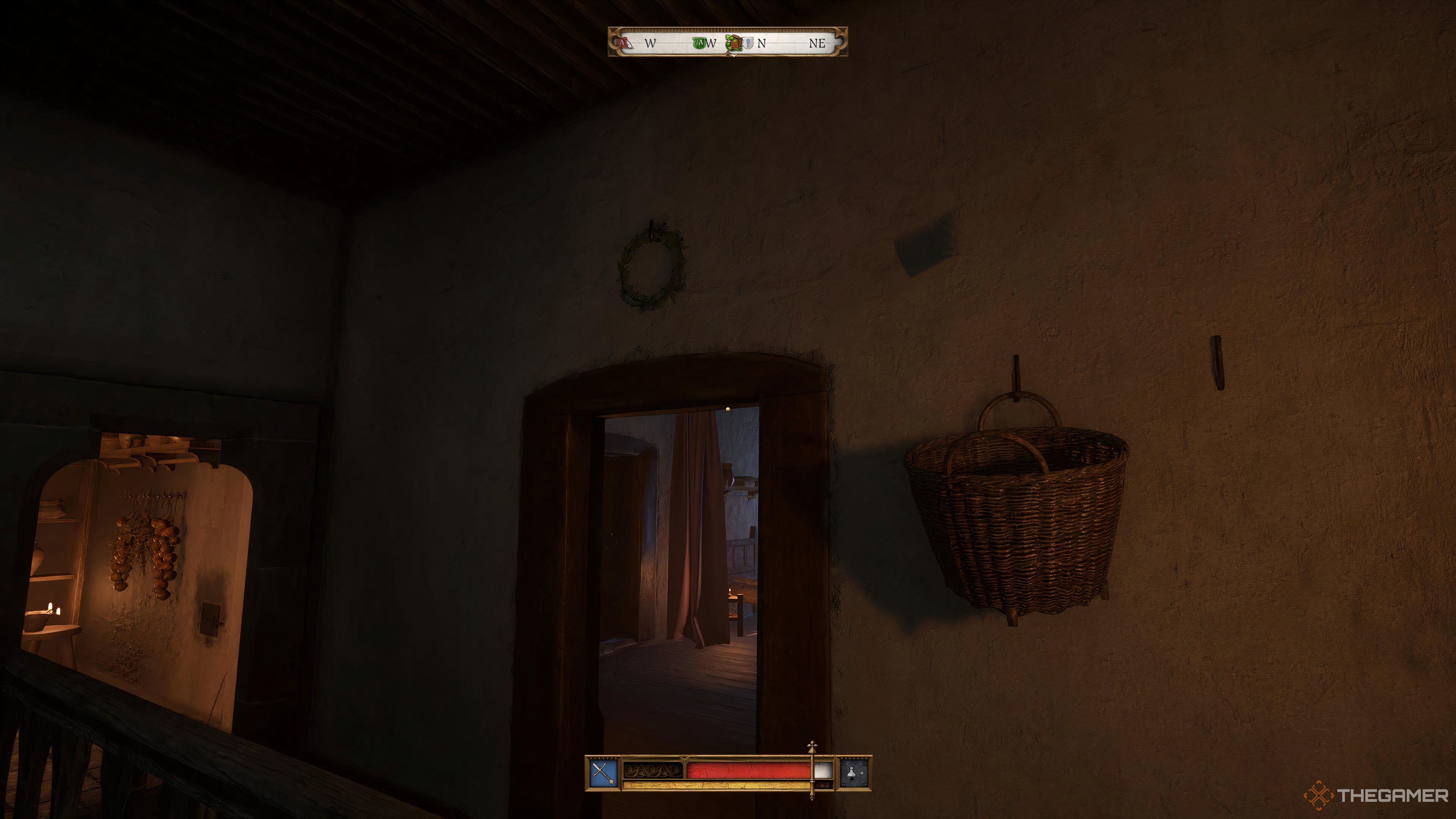 A wreath over a door in Kingdom Come: Deliverance 2.