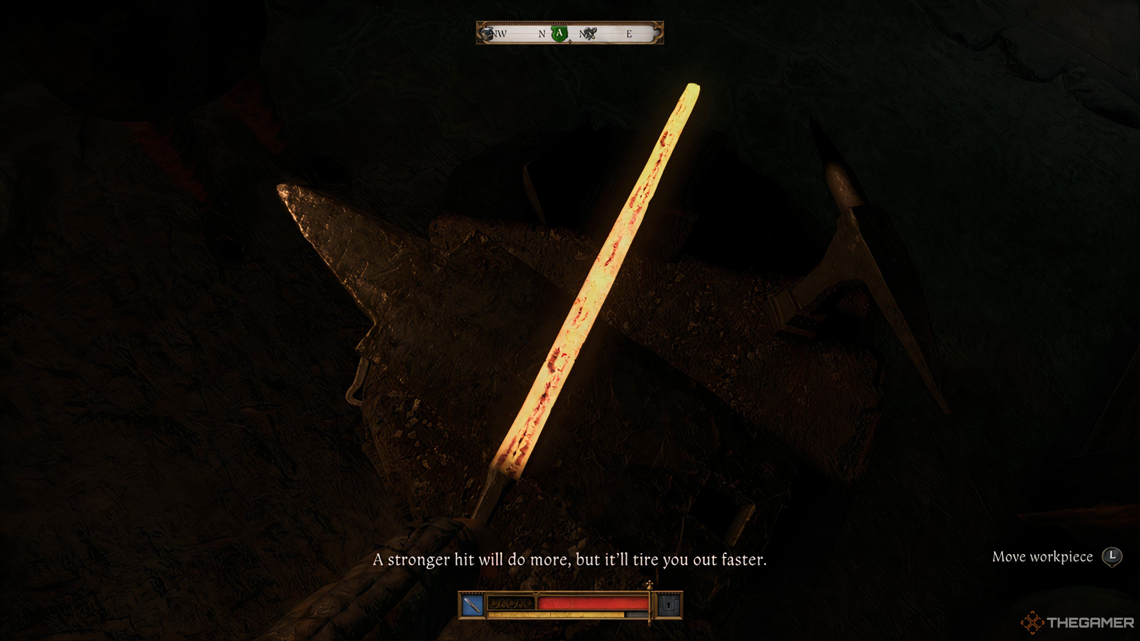 Smithing a sword on a anvil in Kingdom Come: Deliverance 2.