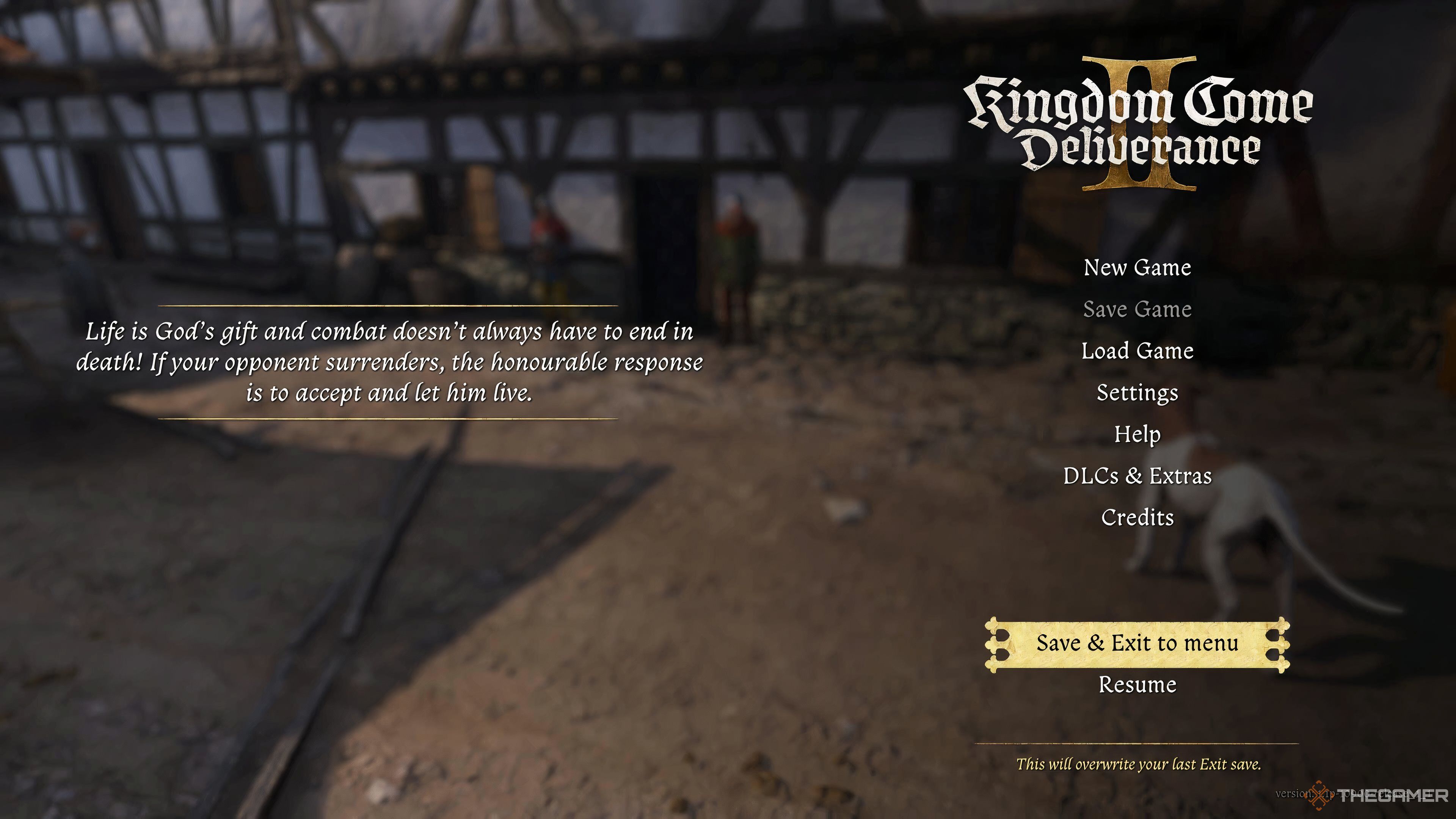 The save and quit option in the menu in Kingdom Come: Deliverance 2.