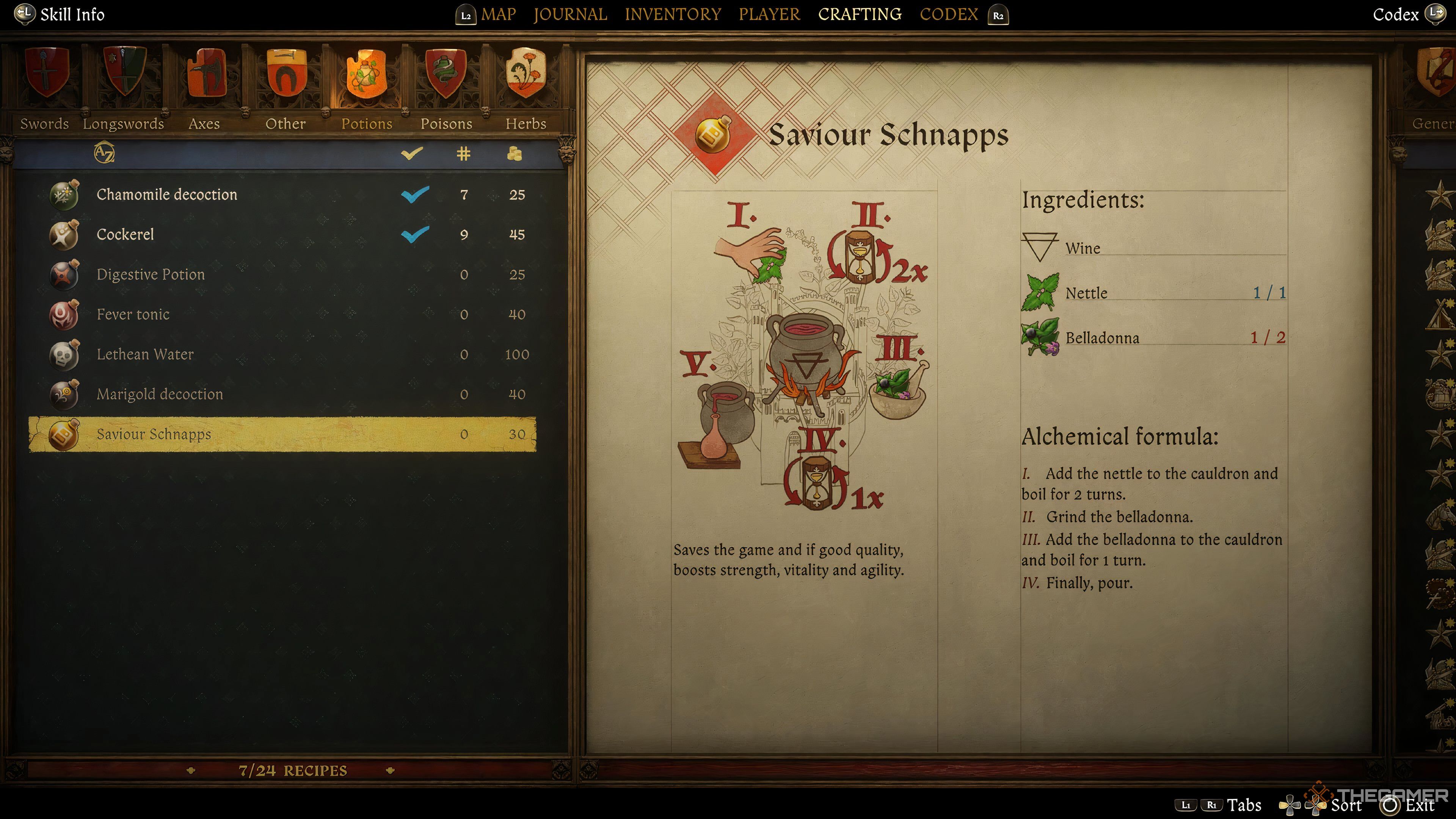 The recipe for Saviour Schnapps in Kingdom Come: Deliverance 2.