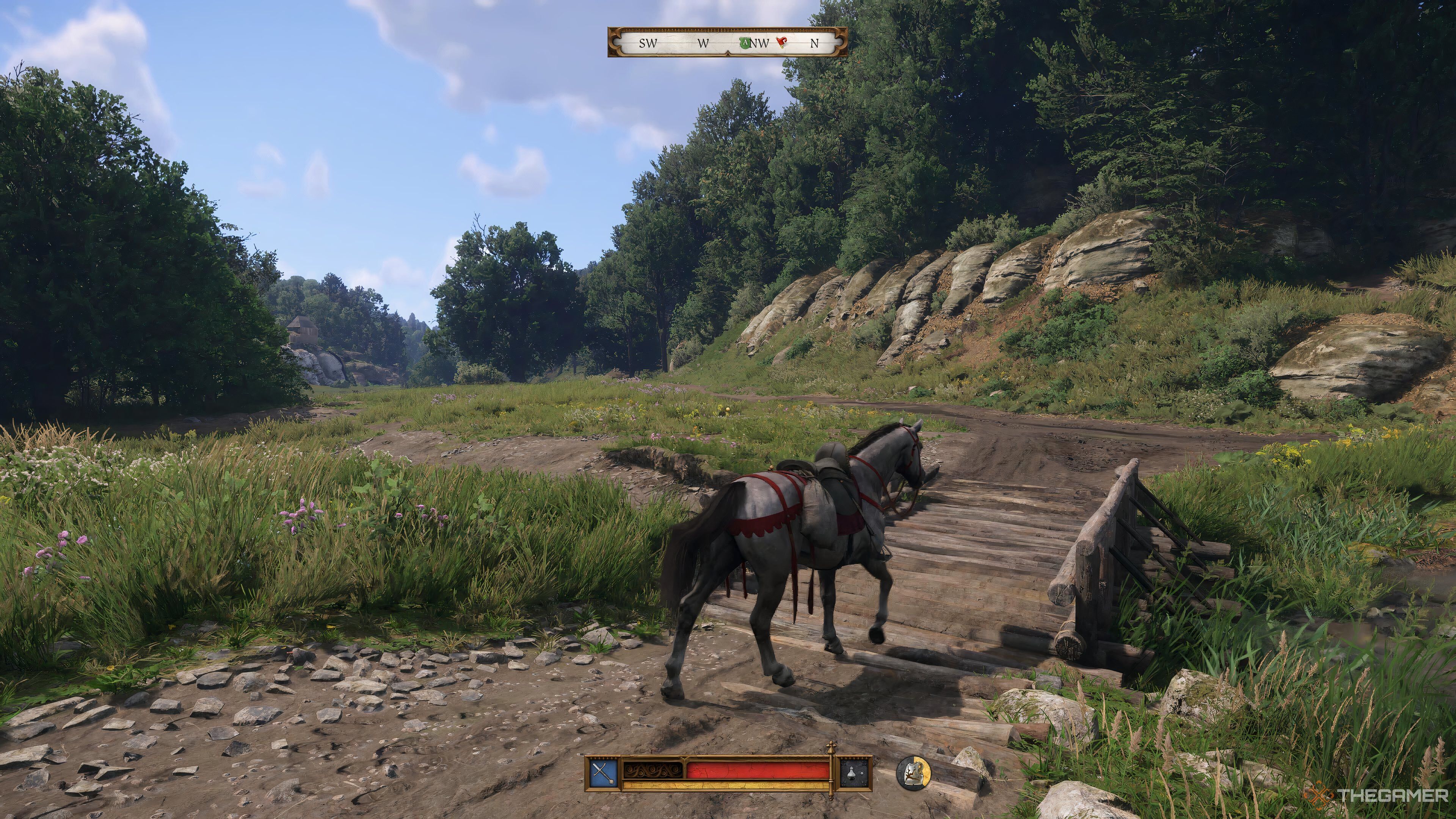 A horse on a bridge in Kingdom Come: Deliverance 2.