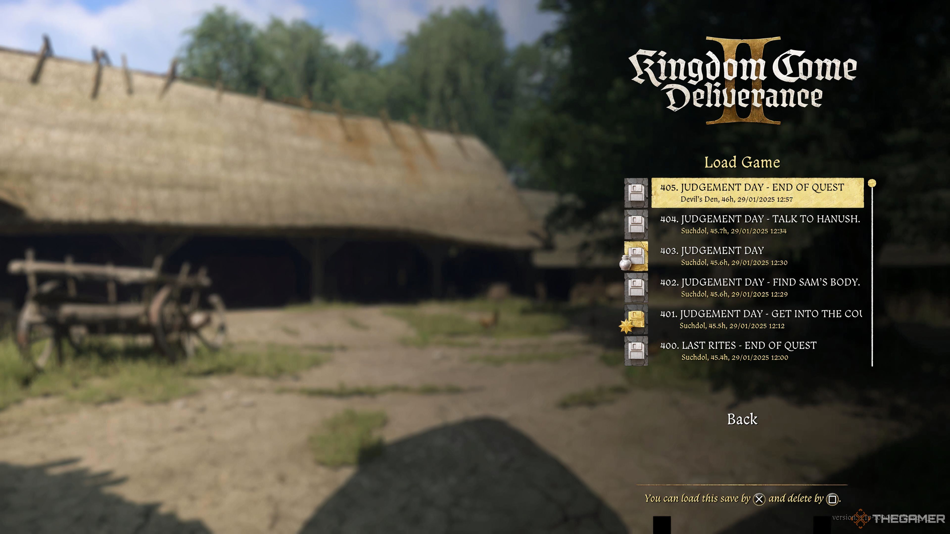 The saves menu in Kingdom Come: Deliverance 2.