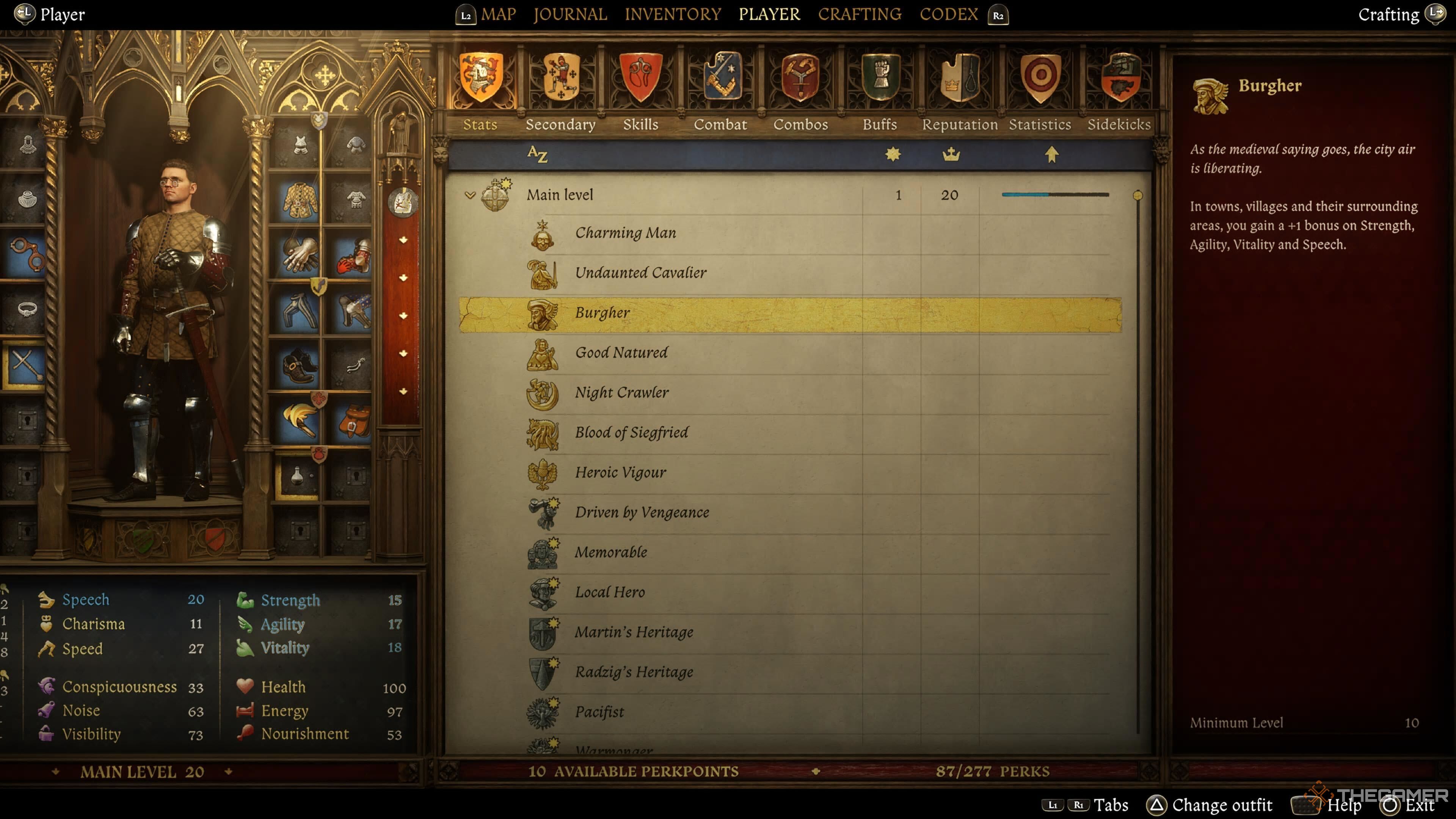 The Burgher skill in the menu in Kingdom Come: Deliverance 2.