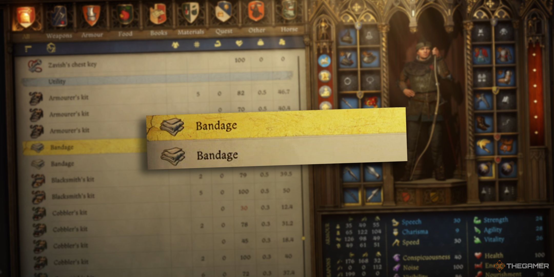 KCD2 Bandages in the inventory menu