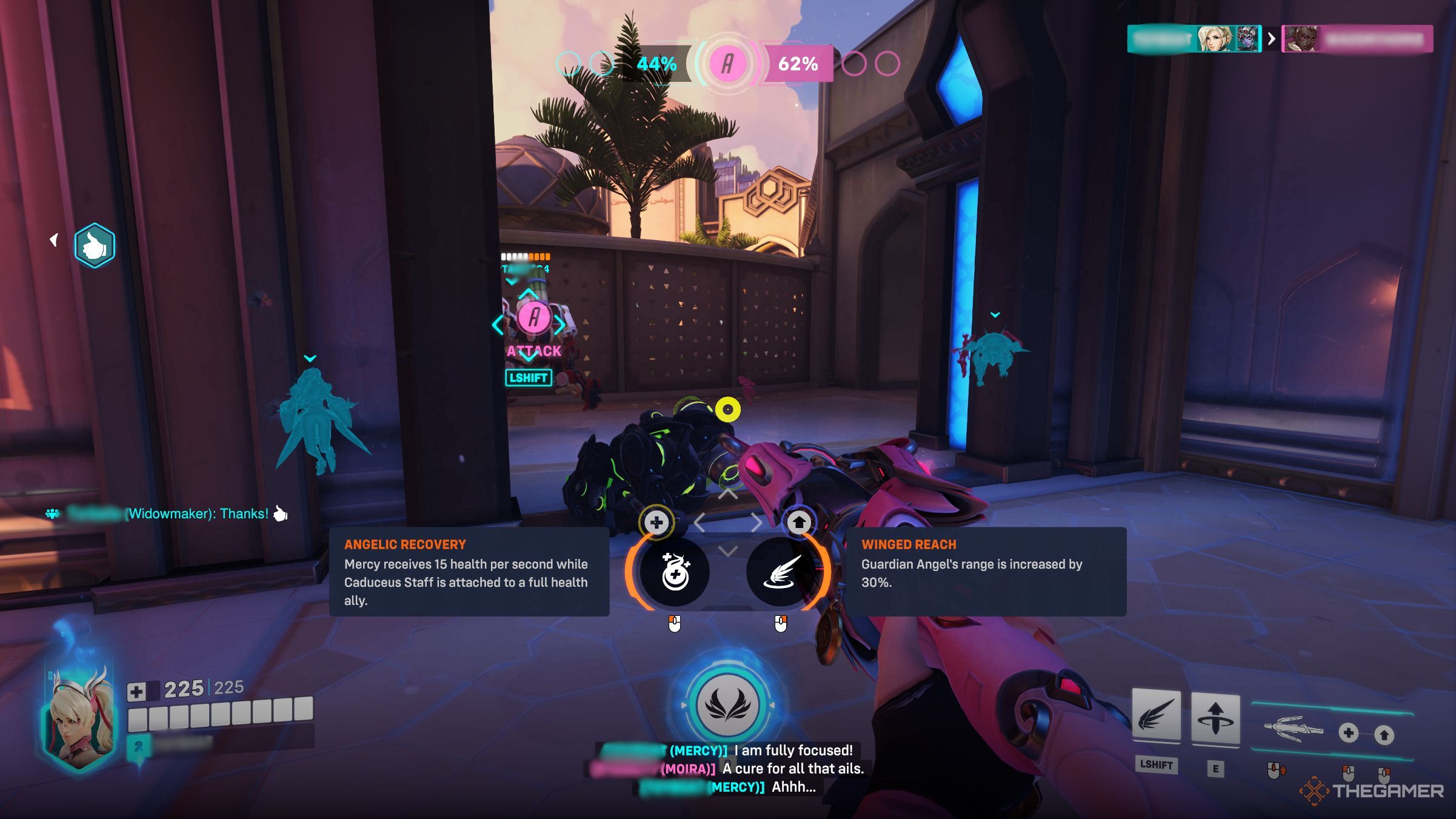 Mercy playing a Quick Play game, choosing her perks.