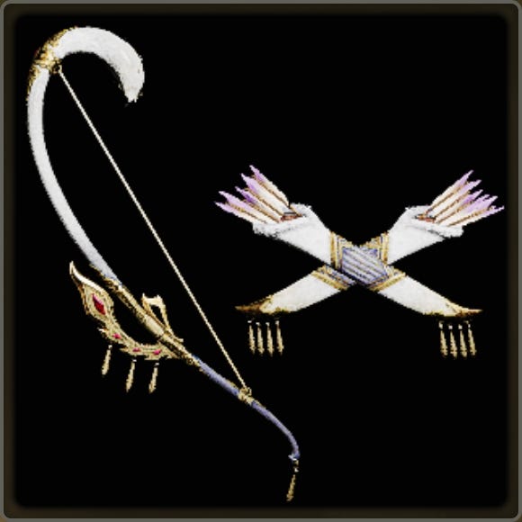 A close-up of a weapon in Monster Hunter Wilds against a black background.