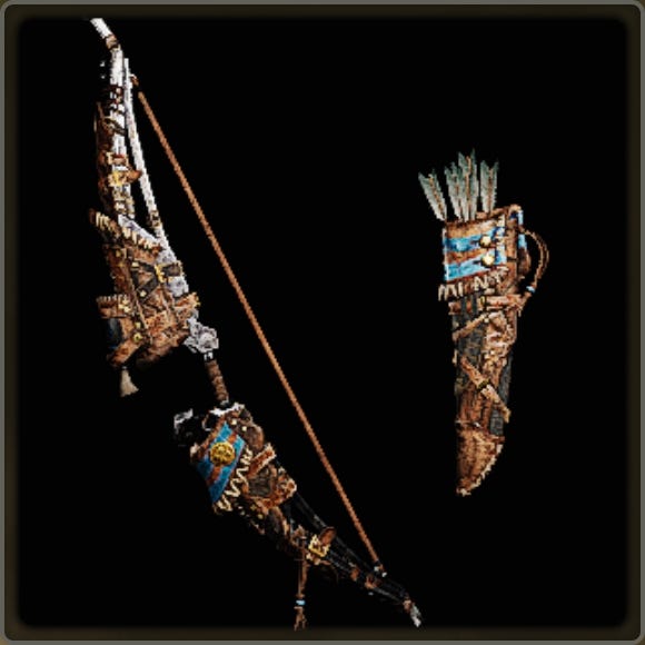 A close-up of a weapon in Monster Hunter Wilds against a black background.
