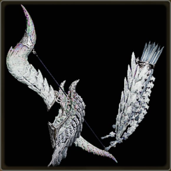 A close-up of a weapon in Monster Hunter Wilds against a black background.
