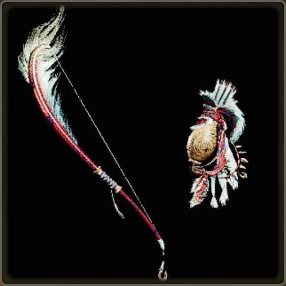 A close-up of a weapon in Monster Hunter Wilds against a black background.