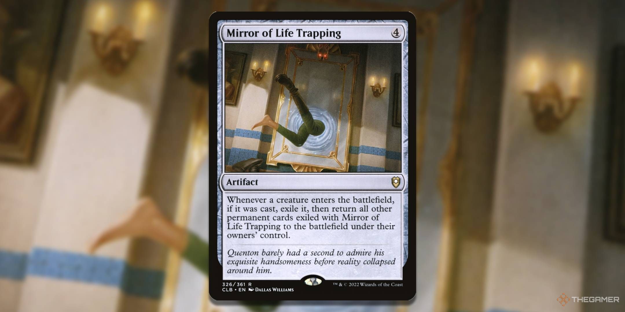 MTG Mirror of Life Trapping card with the art in the background.