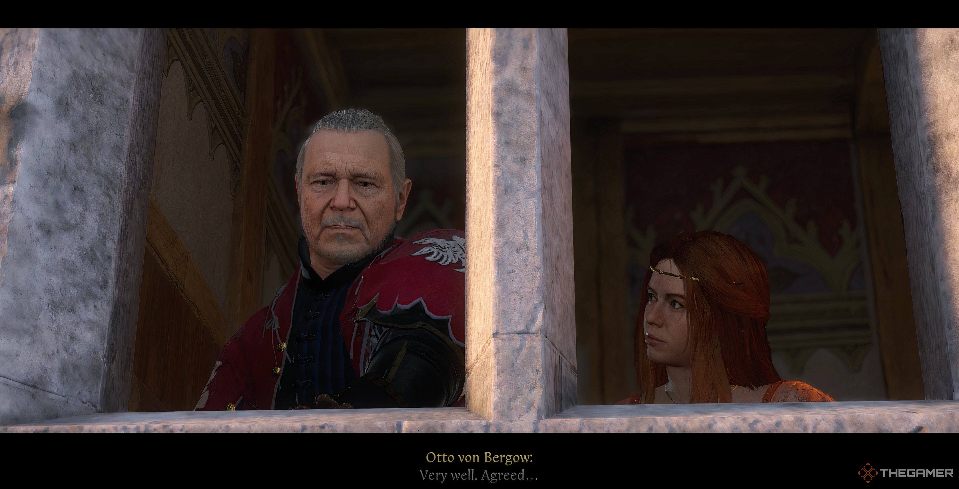 Von Bergow and Rosa in a tower in Kingdom Come: Deliverance 2.