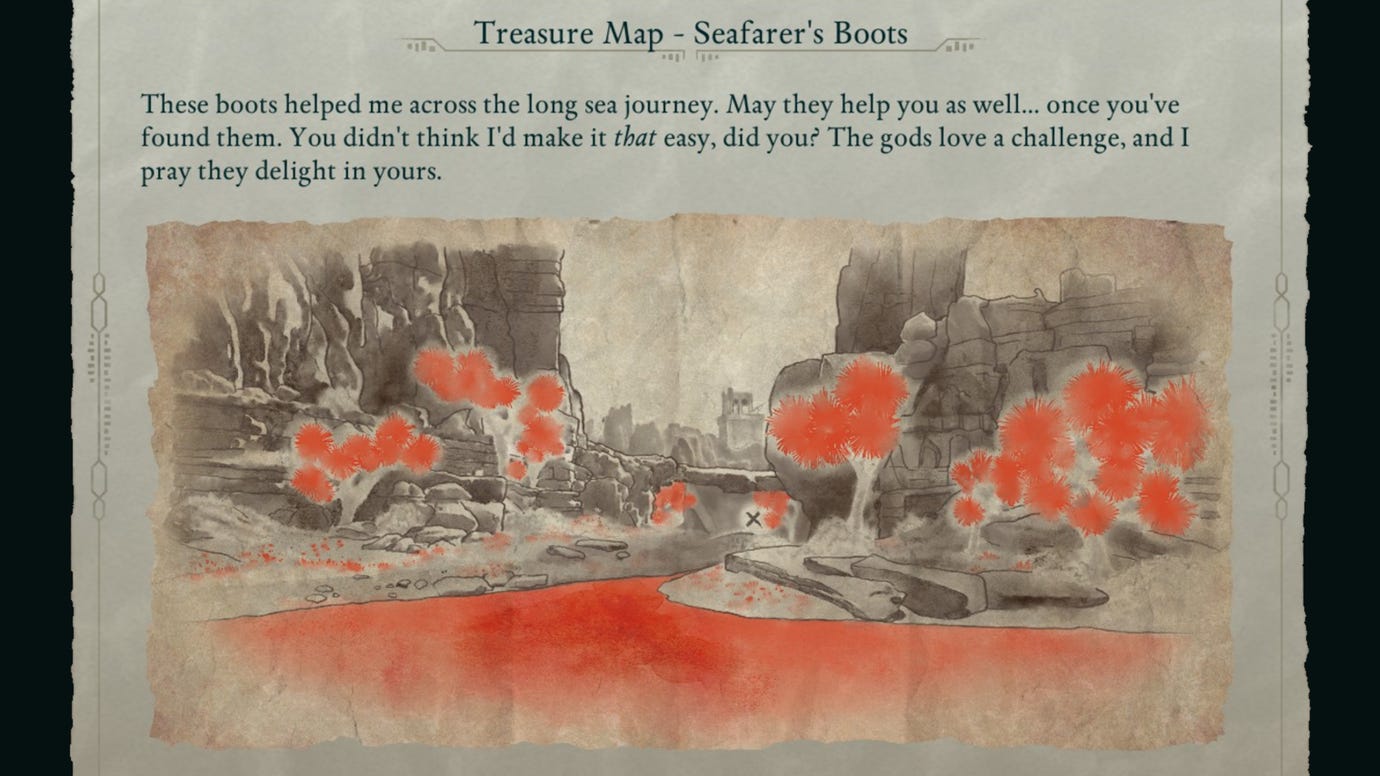 The Teasure Map for Seafarer's Boots in Avowed.