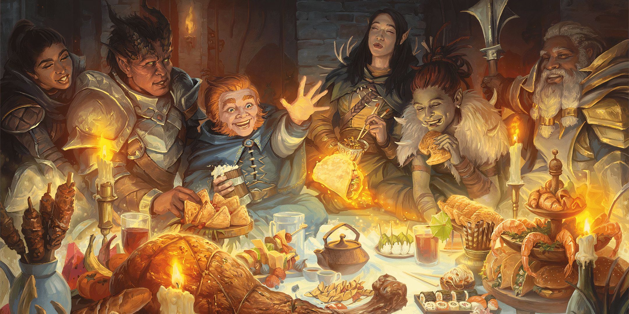 A sumptuous feast laid out on a table in Dungeons & Dragons.