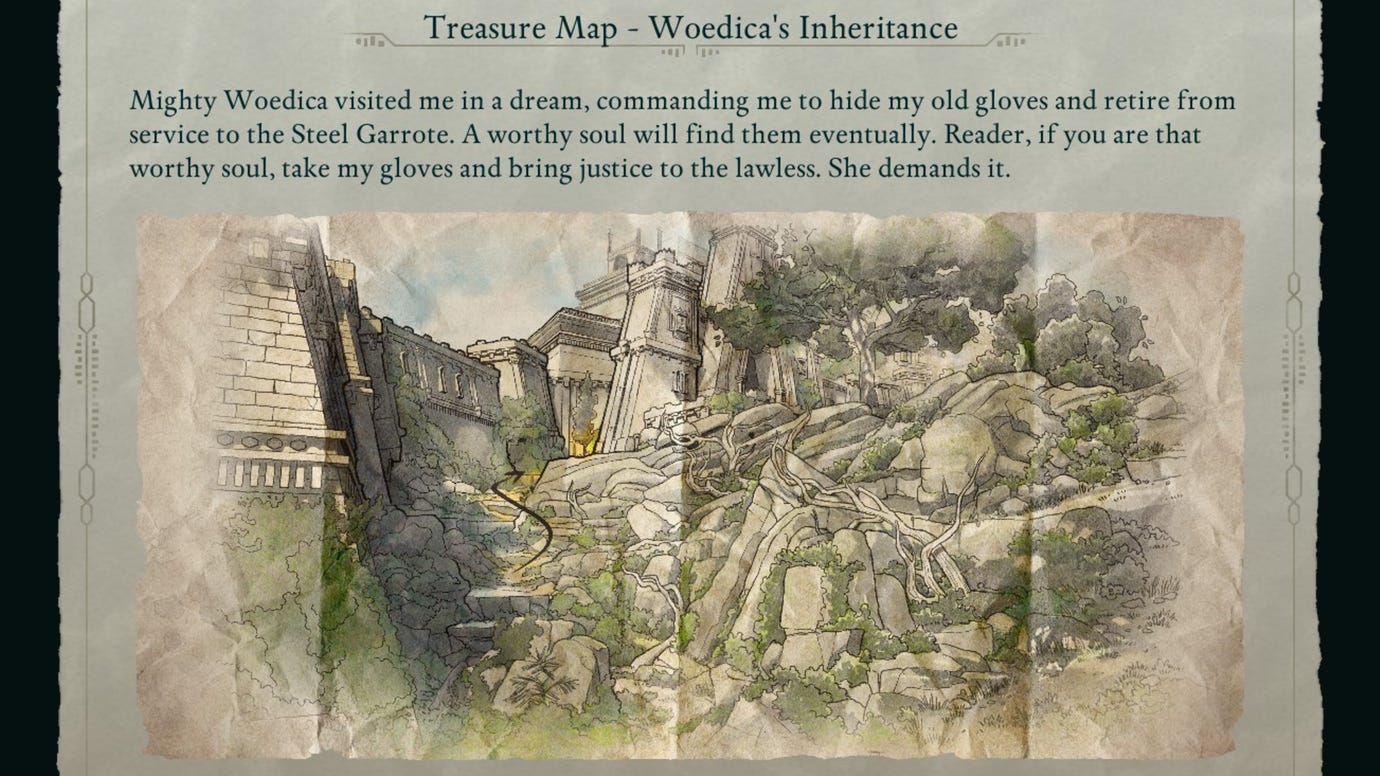 The Teasure Map for Woedica's Inheritance in Avowed.