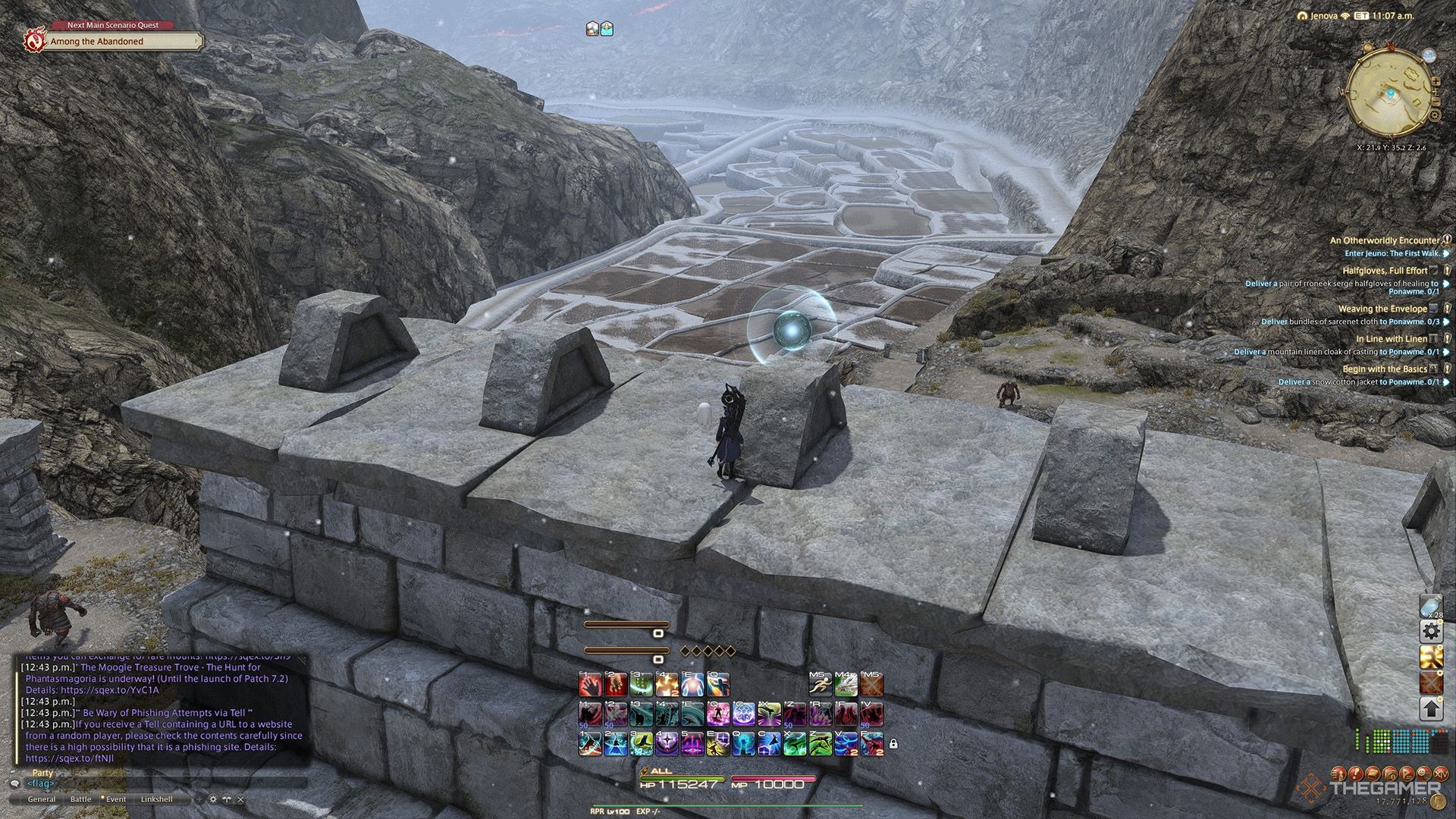 A player standing at a Sightseeing Log location in Final Fantasy 14.