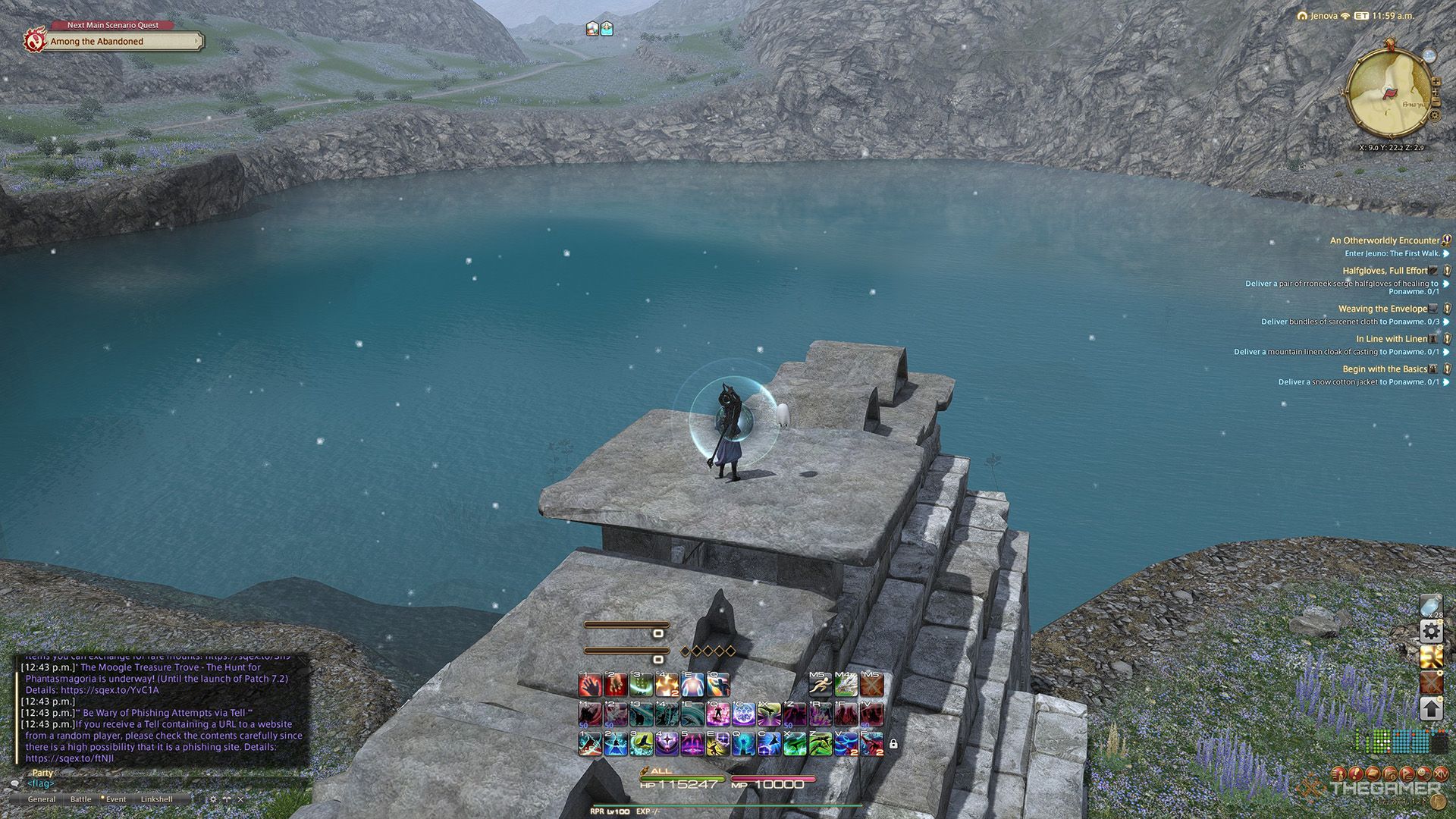 A player standing at a Sightseeing Log location in Final Fantasy 14.