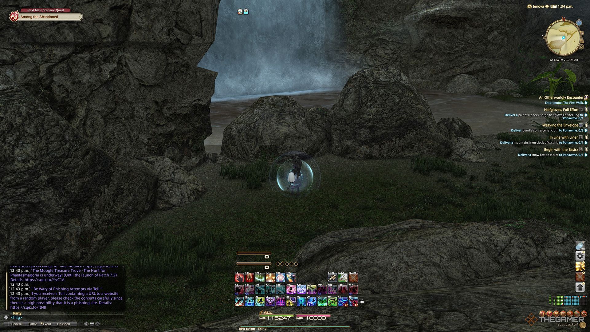 A player standing at a Sightseeing Log location in Final Fantasy 14.