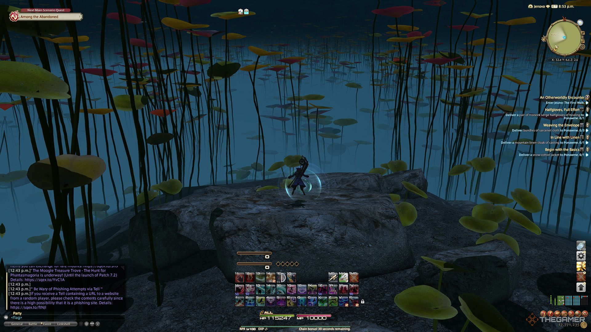 A player standing at a Sightseeing Log location in Final Fantasy 14.