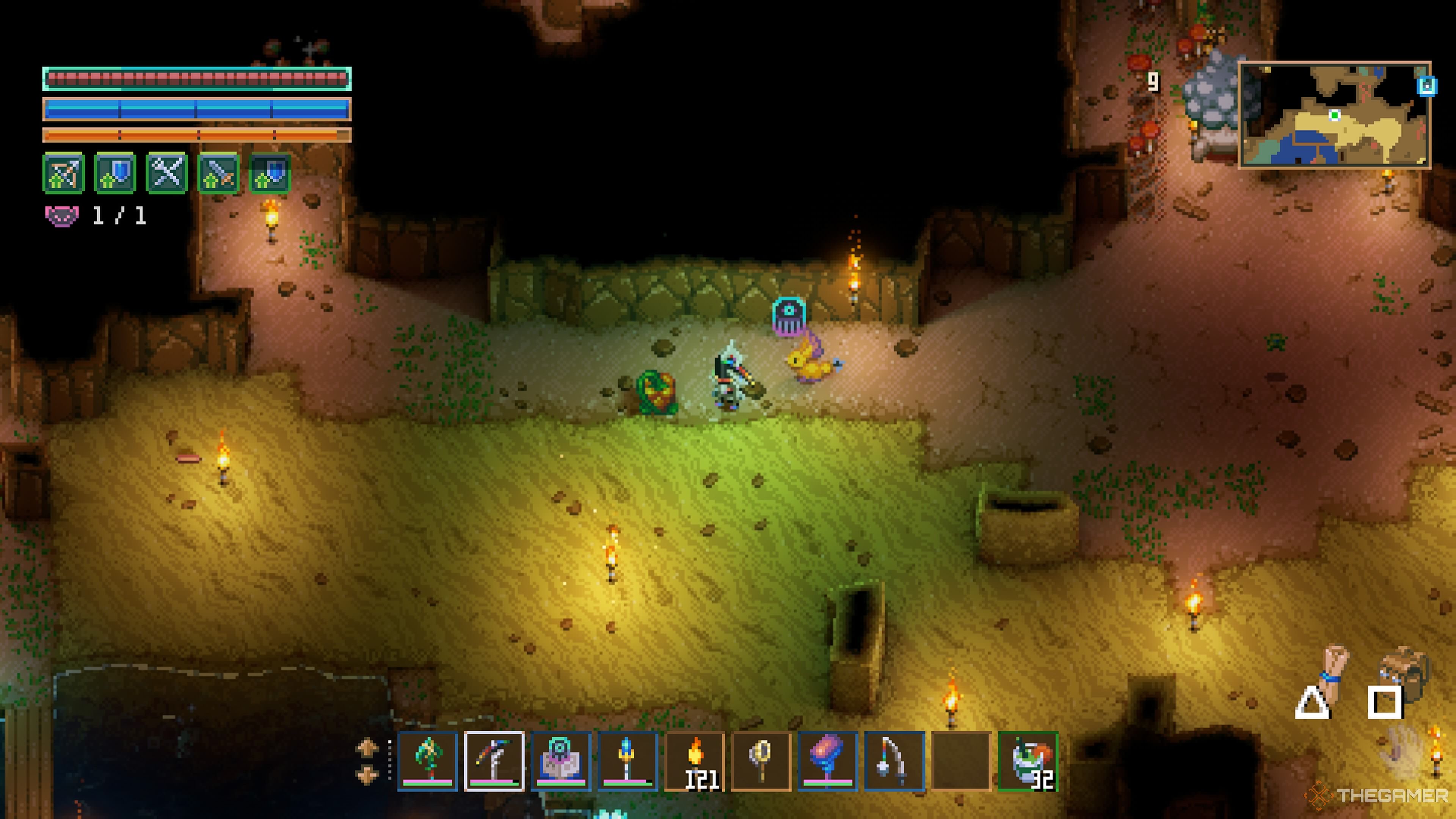 Player character standing next to a wild Bomb Pepper in the Underground in Core Keeper.
