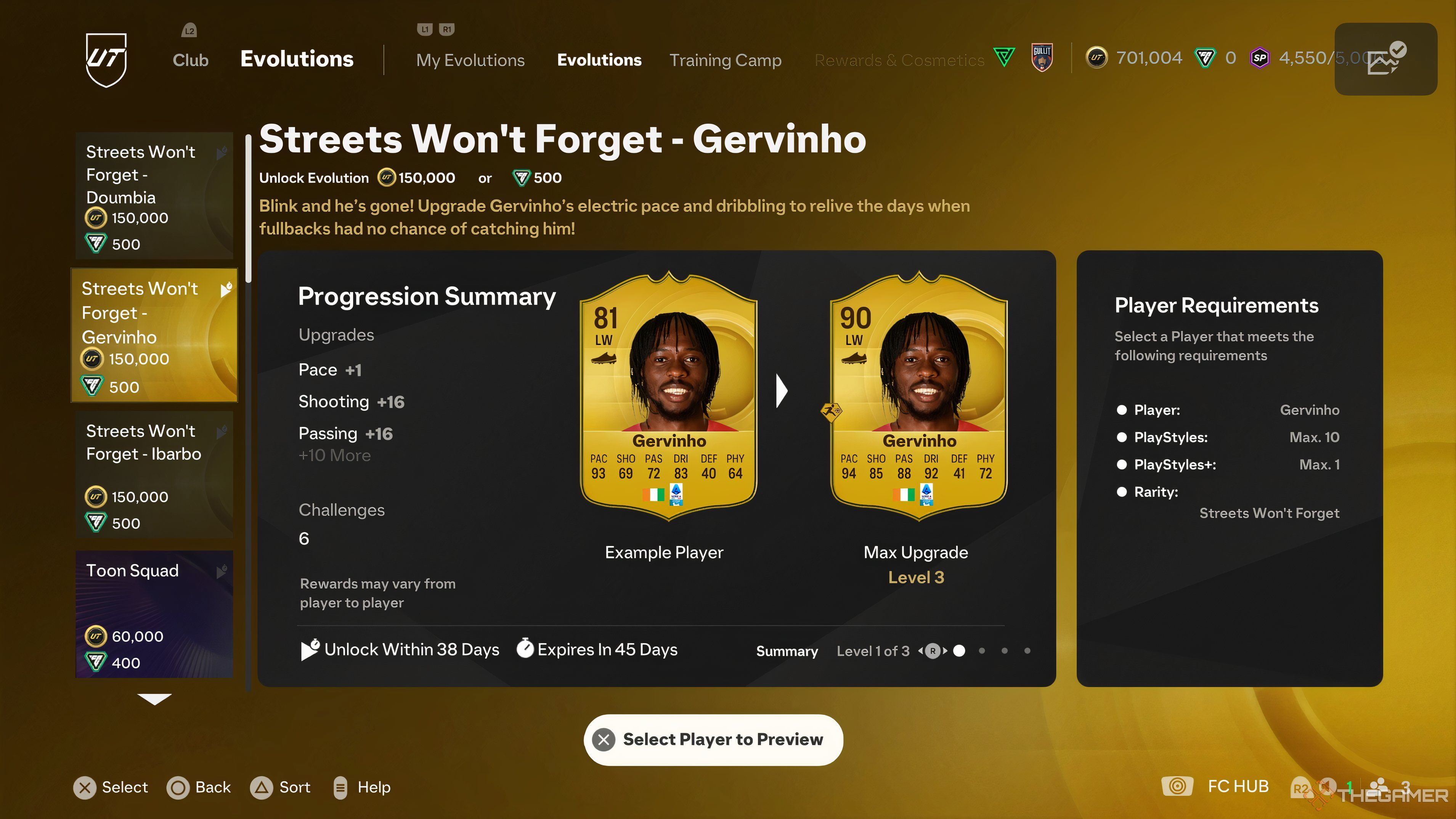 Progression summary of Gervinho in EA Sports FC 25.