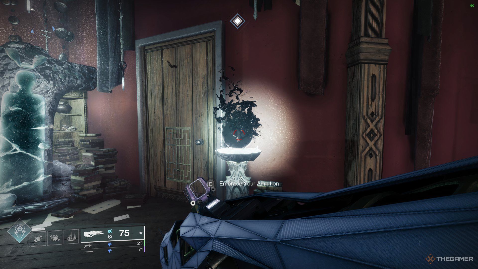 Player looking a Taken Orb in Eris's Flat to switch to Path of Ambition during Heresy Act II.