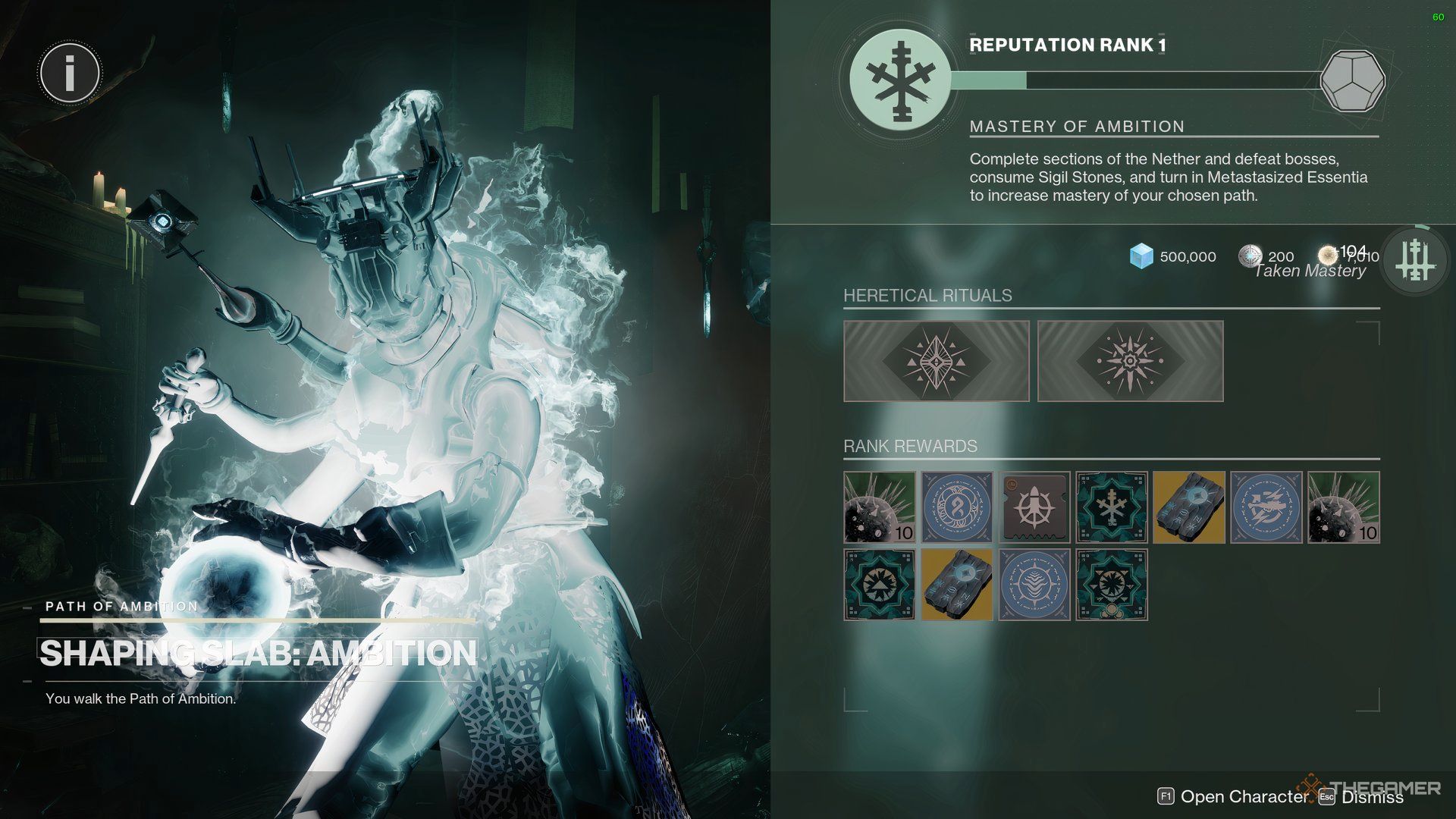 Path of Ambition vendor in Heresy Act II in Destiny 2 with its own set of ranks, rewards, and other goodies.