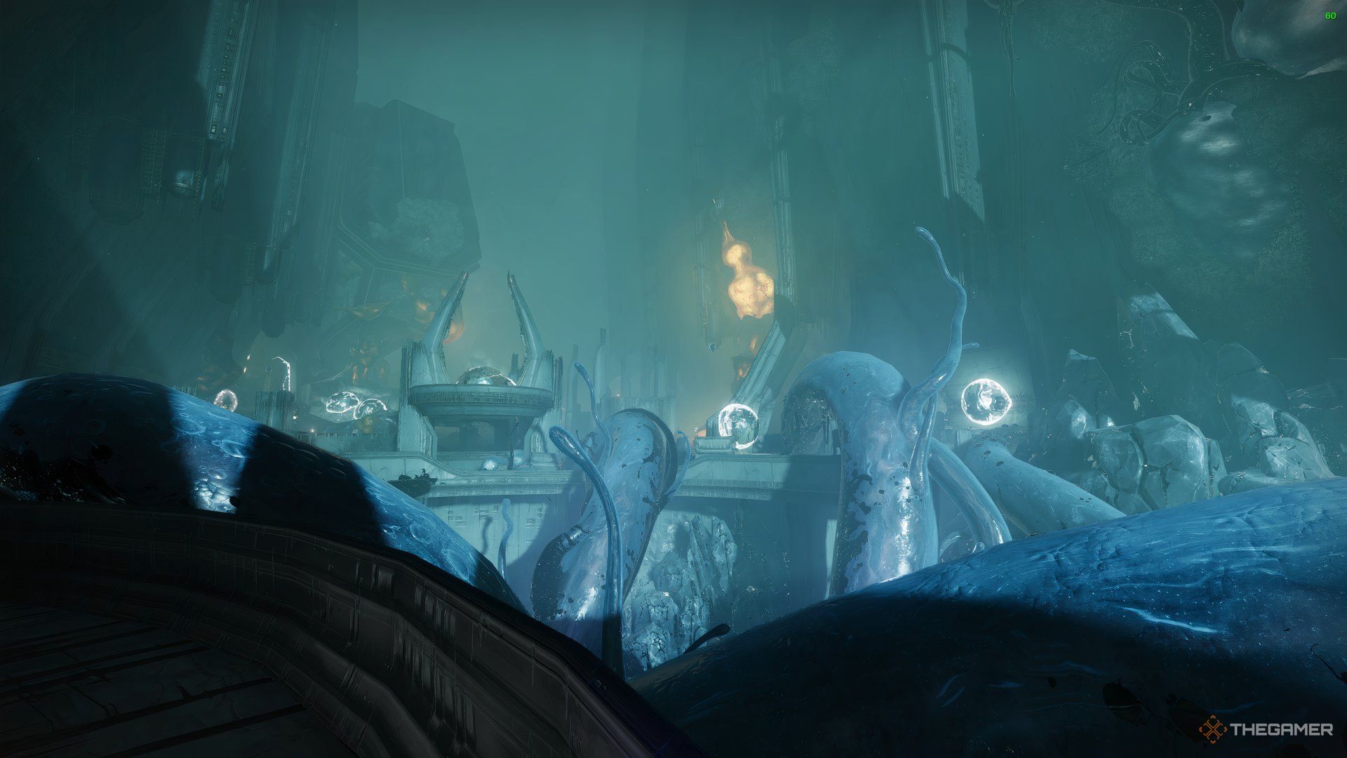 The entrance of The Mausoleum, amidst a bunch of tentacles in The Nether.